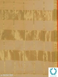 Kota Doria Cotton Zari Stripes Checks saree with Unstitched Blouse piece - Cream, Pack of:1, Cotton Blend, 5.5m+1m